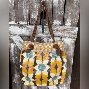 Fossil Yellow Brown Floral Coated Canvas Shoulder Bag Tote *Read*